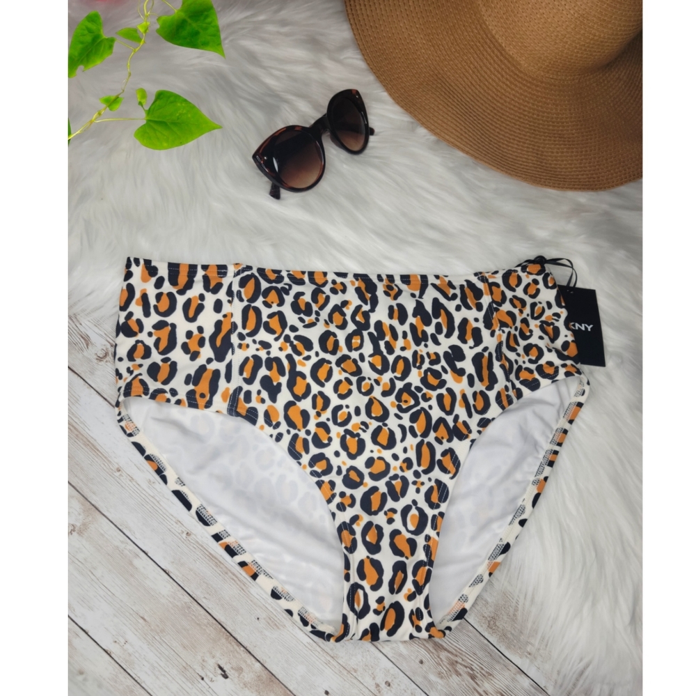 DKNY Womens High Waist Animal Print Swim Bottom
